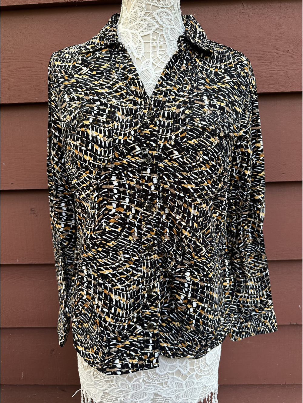 Christopher & Banks Button Front Jacket in Abstract Black White & Gold